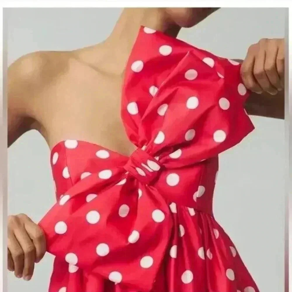 NWT Anthropologie ATSU Sally Red Polka Dot Bow Midi Dress Size XS - Picture 3 of 8